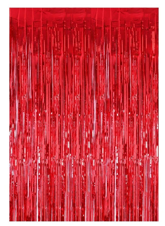 WOLFANO Red Tinsel Curtain, 1 Piece | 6 x 3 ft Long Foil Fringe Curtain | Birthday, Anniversary, Christmas, New Years Party Decoration Supplies - Image 1
